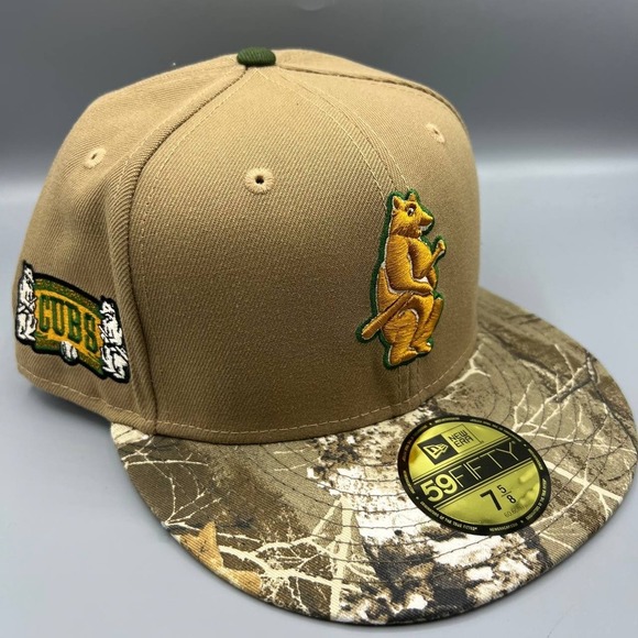 Chicago Cubs Hat Men 7 5/8 Brown Gray Realtree 59Fifty New Era Fitted Cap